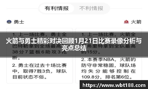 火箭与勇士精彩对决回顾1月21日比赛录像分析与亮点总结